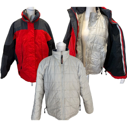 LL Bean Red Gray Winter Jacket Thinsulate 2 Coats in One 0 XC95 Women Size Large