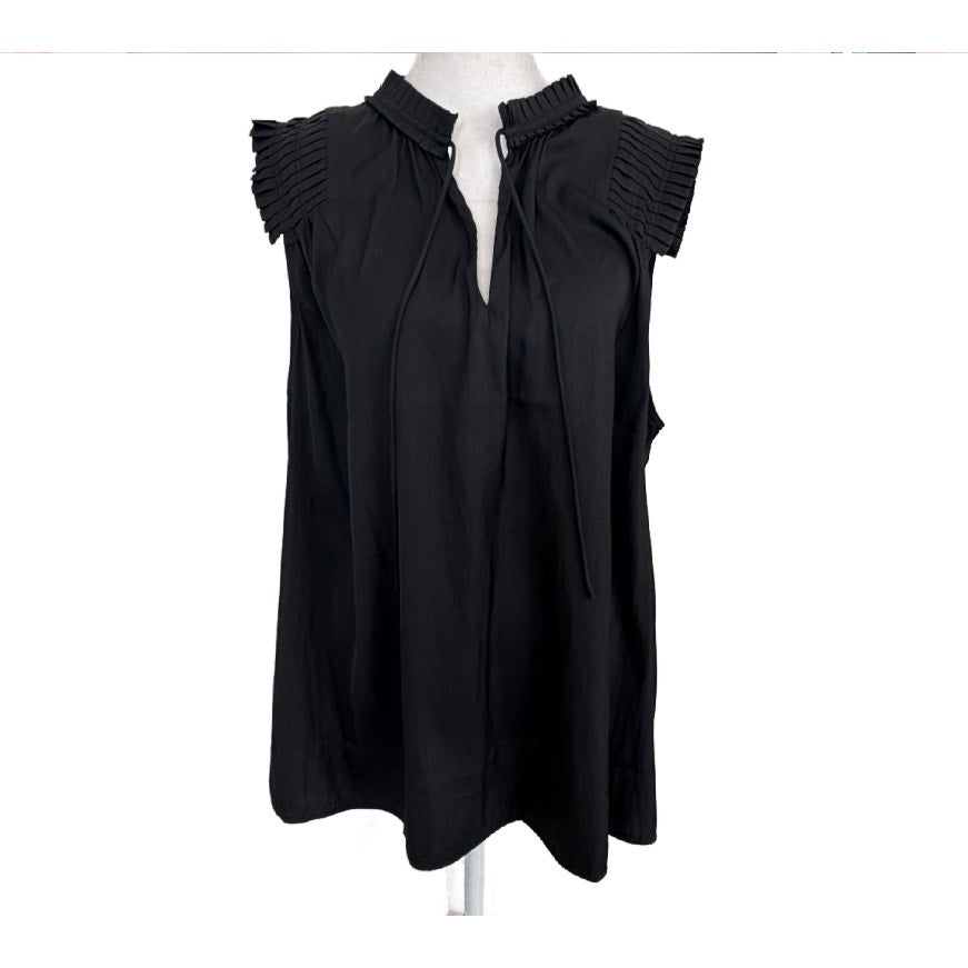LOFT NWT Black Ruffled V-Neck Sleeveless Top Blouse Womens Size XL NEW
