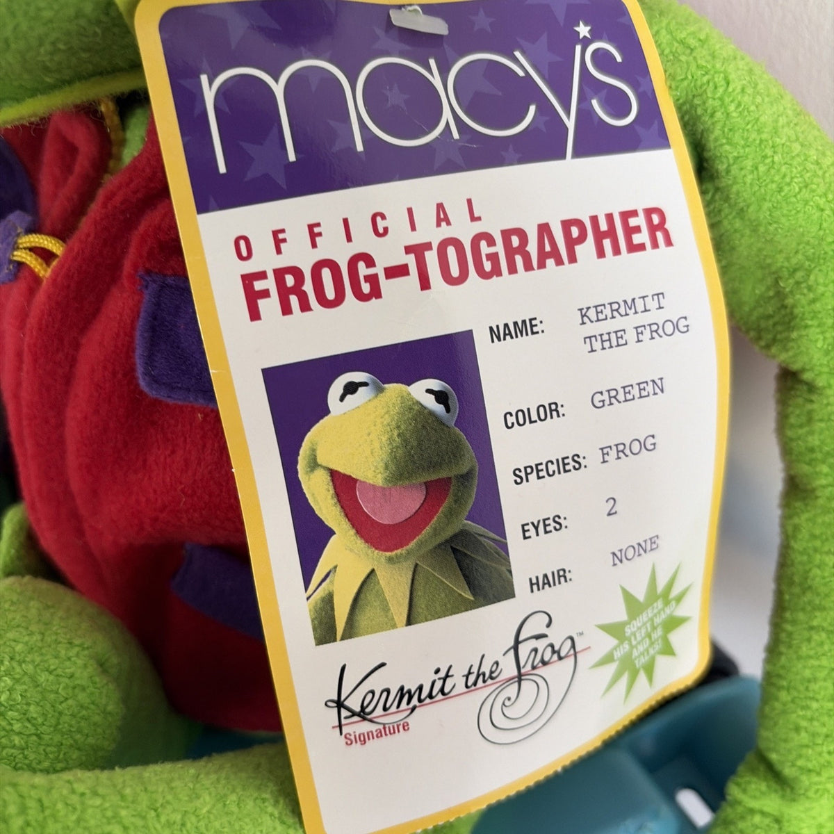 Macys Official 24" Kermit the Frog-Tographer Plush Stuffed Animal w/ Camera NEW