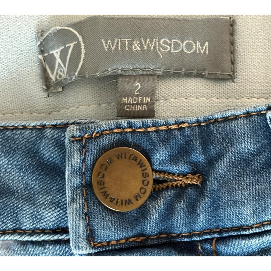 Wit & Wisdom High Rise Ankle Jeans Distressed Elastic Waistband Womens Size 2