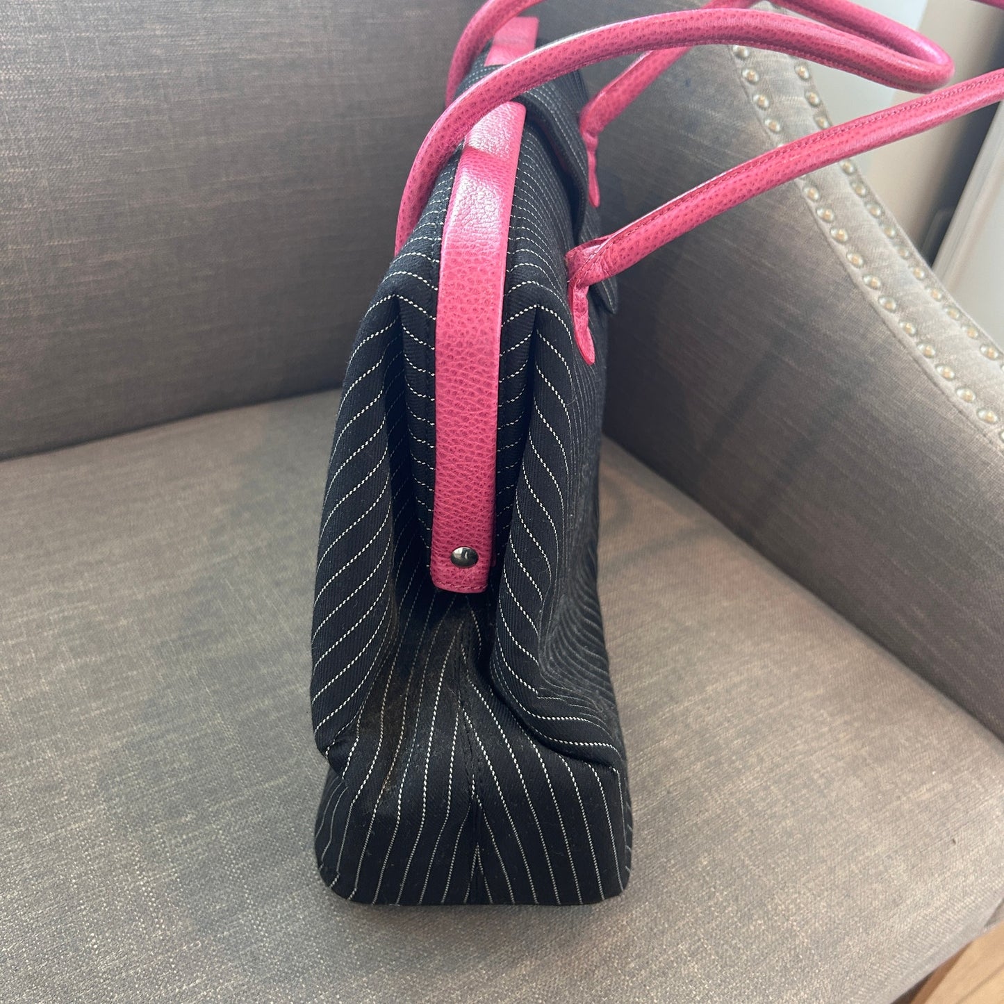 World According to Jess Black, White and Pink Large Top Handle Shoulder Bag
