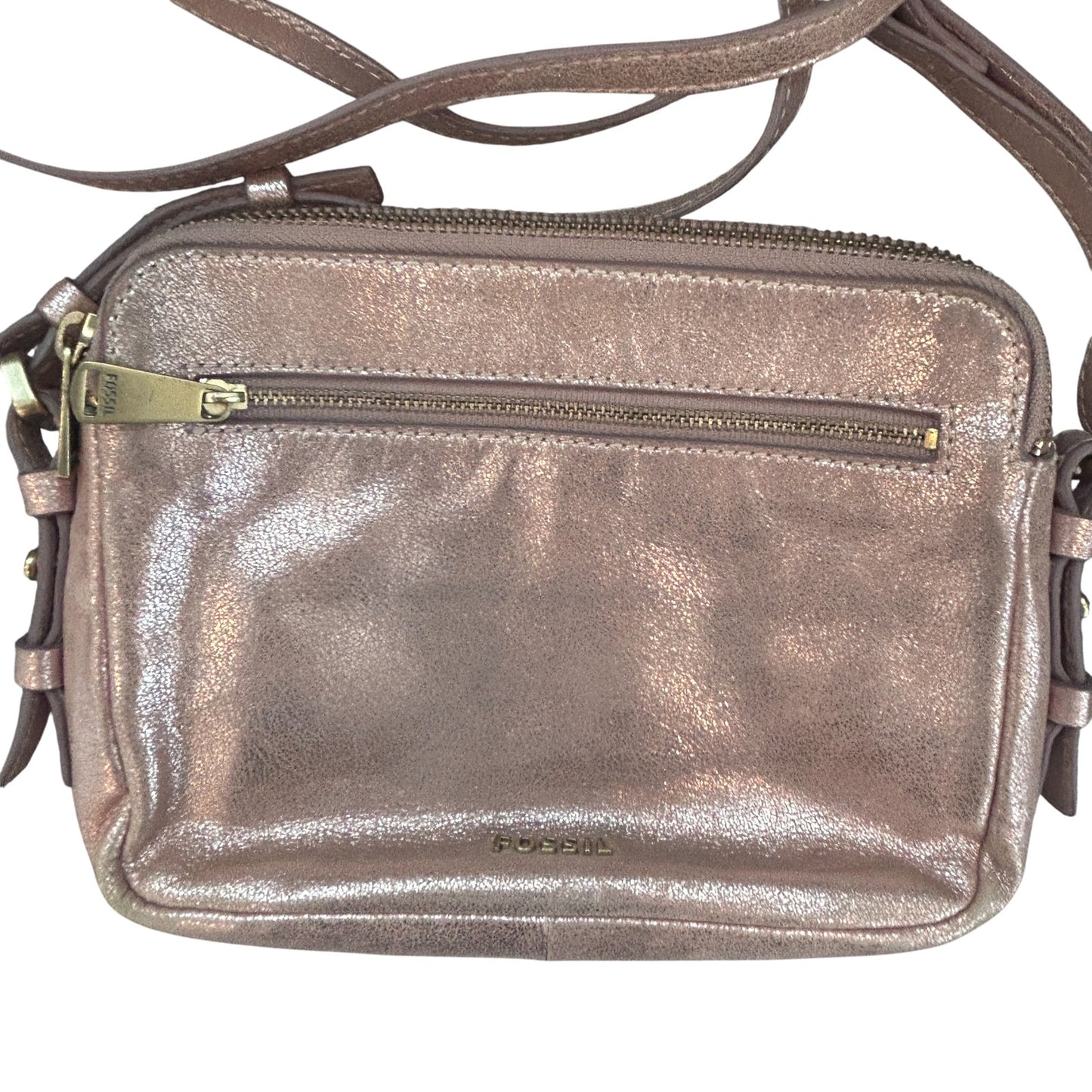Fossil Bronze Sparkly Cow Hide Leather Crossbody Bag Handbag