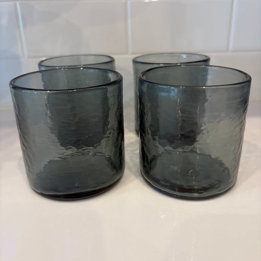 SET 4 Pottery Barn Hammered Short Drinking Glasses Smoke Gray 3.5" High
