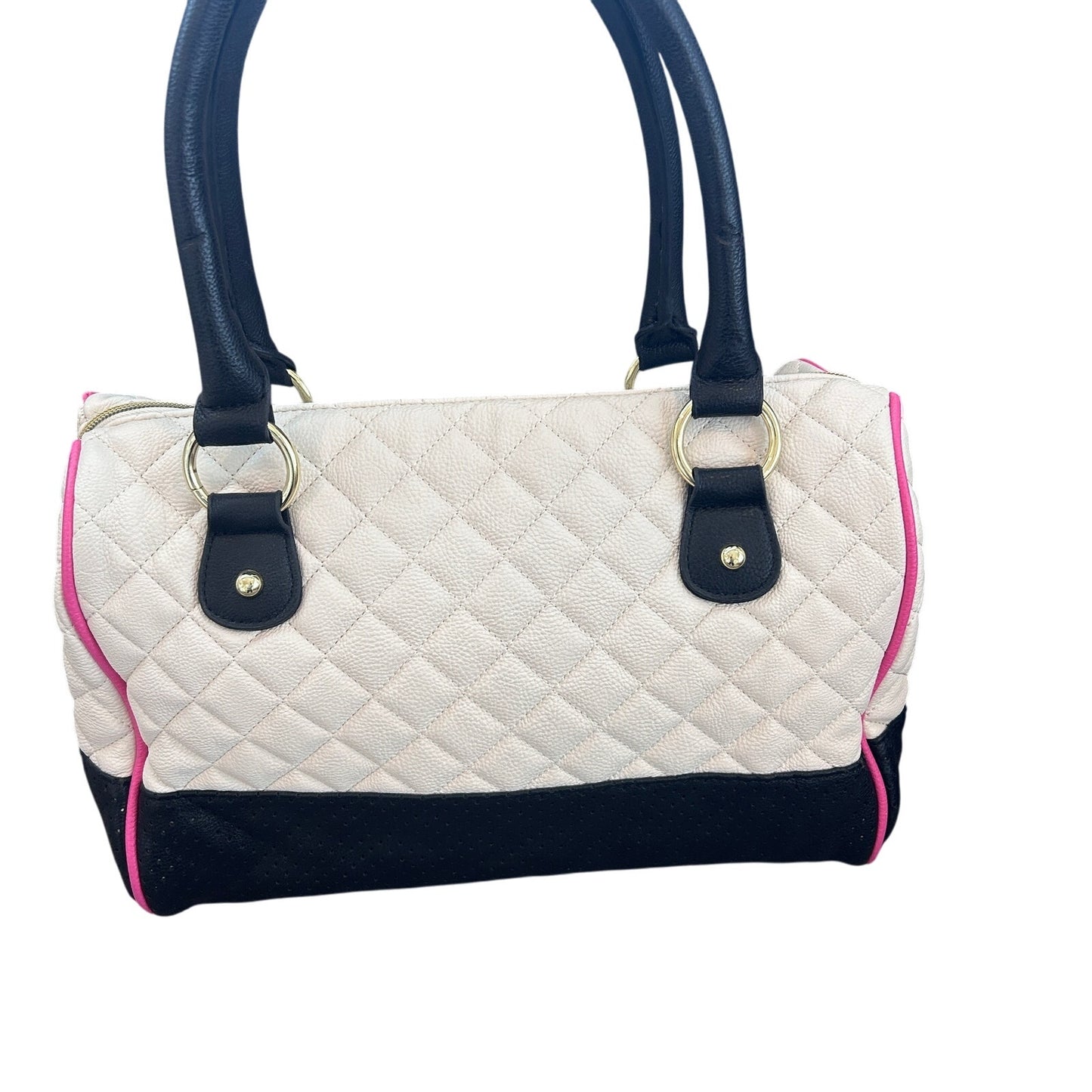 Betsey Johnson Black, White and Pink Quilted Top Handle Shoulder Bag