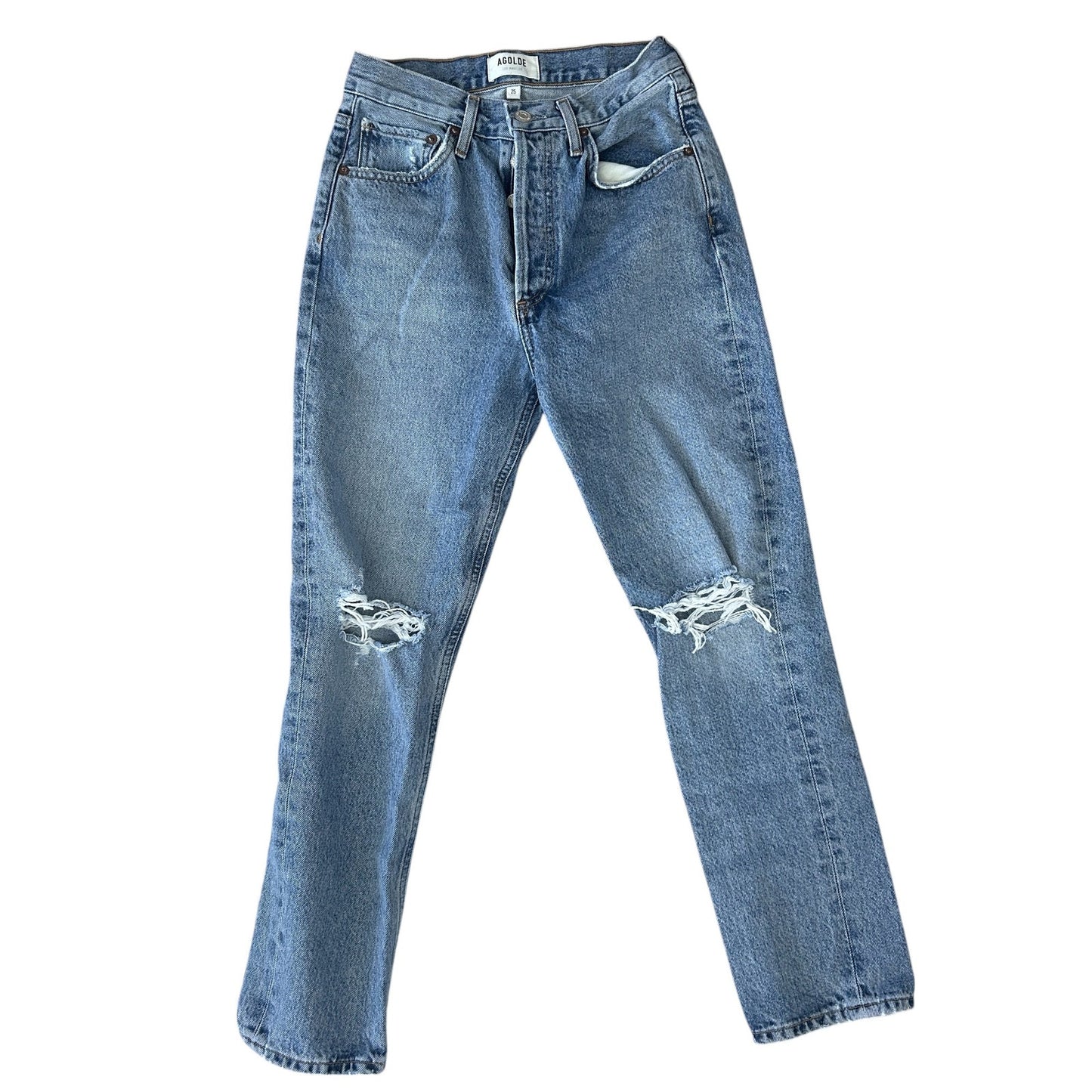 AGOLDE Riley High Rise Straight Crop Button Fly Jeans Distressed Womens Size 25