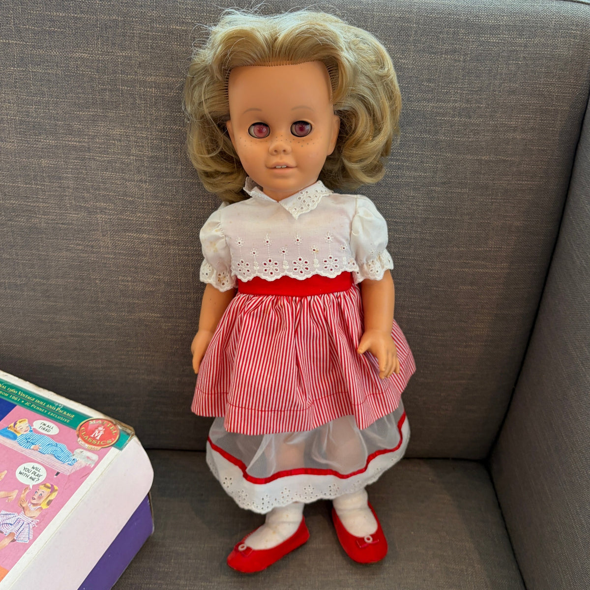 1999 Reproduction Mattel Chatty Cathy 20" Tall Pink Eyes NOT WORKING