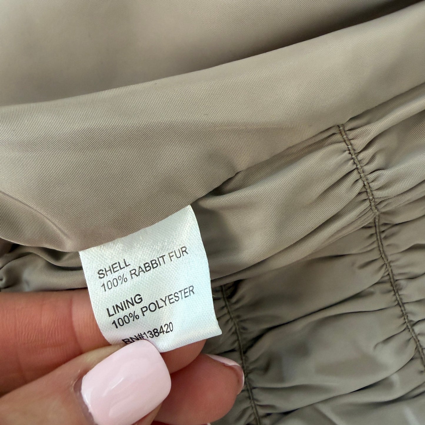 Genuine Taupe Rabbit Fur Ruched Stretchy Vest Womens Size Medium