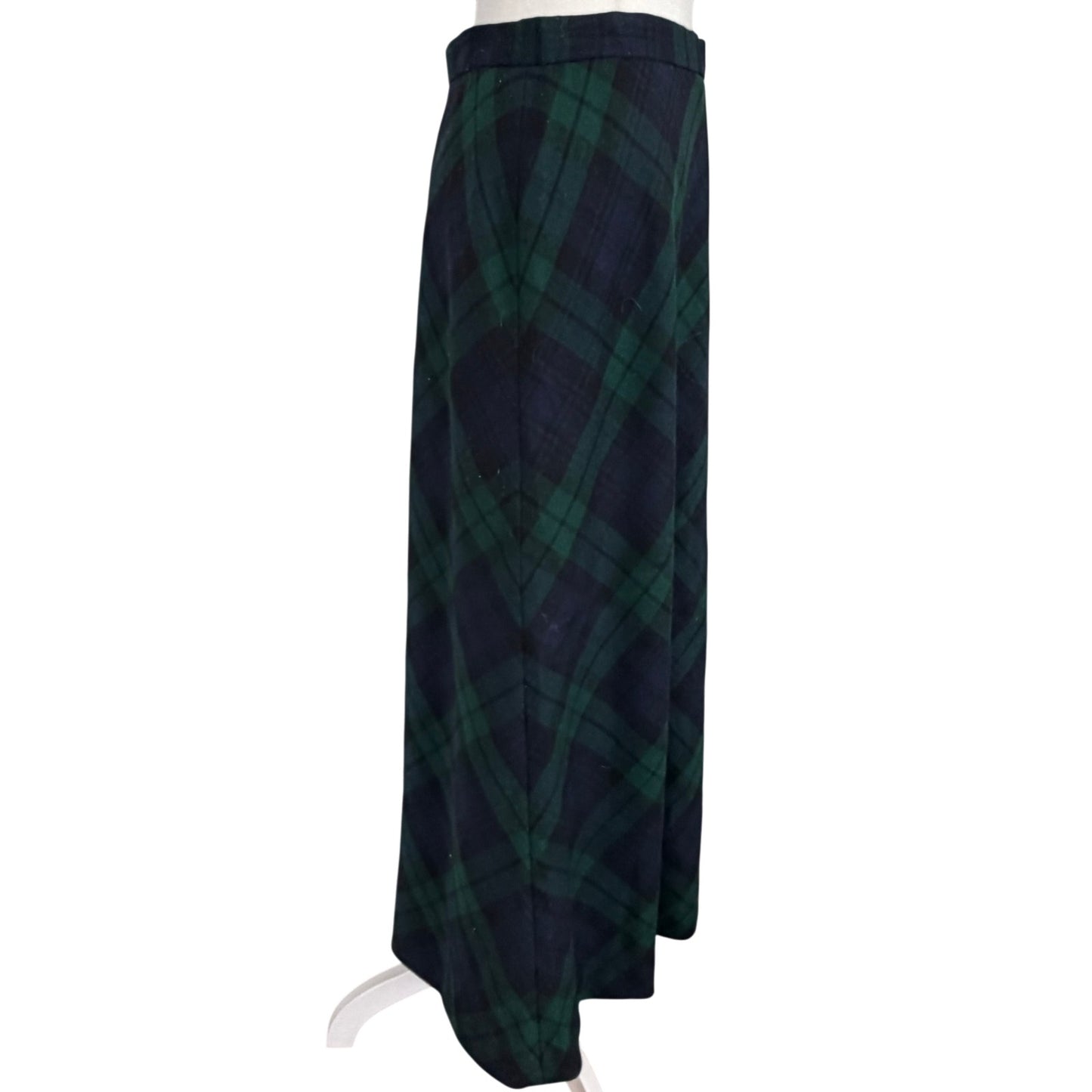 Vintage Ralph Lauren Navy Green Plaid 100% Wool Skirt Womens Size 10 *FLAW*
