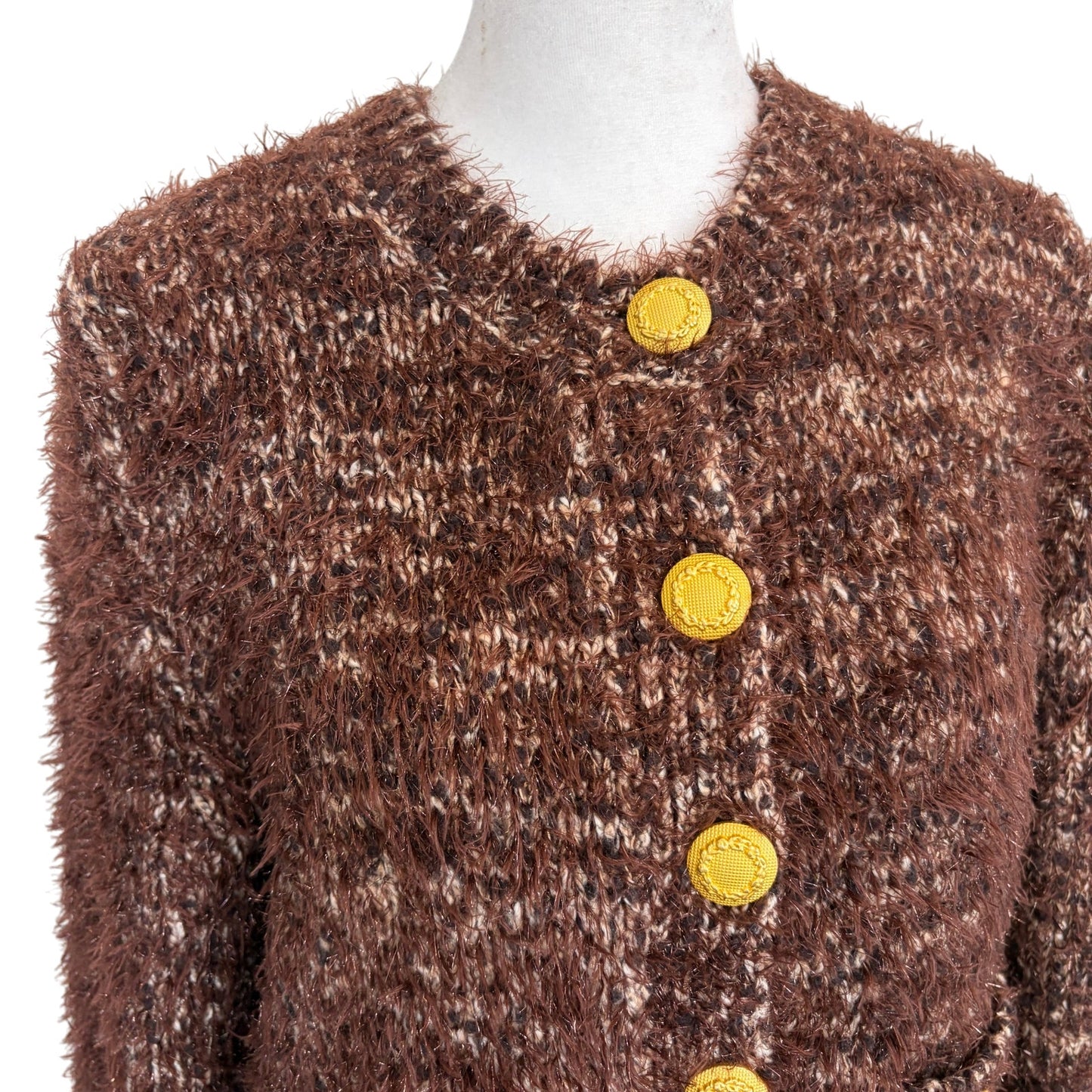L'Agence Una Knit Cardigan Chocolate Brown with Gold Buttons Womens Size Medium