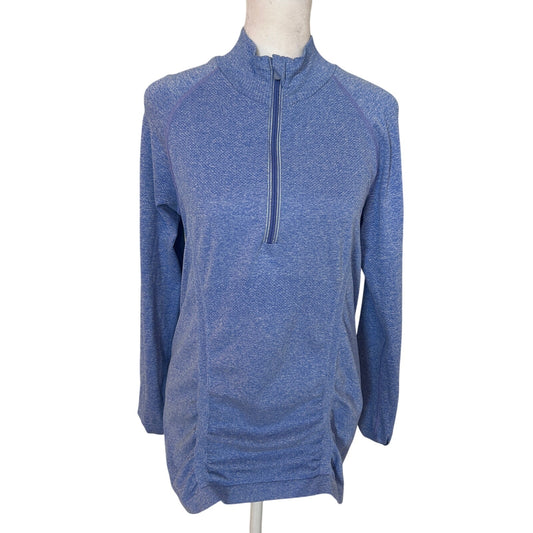 Athleta Momentum Blue 1/4 Zip Long Sleeve Ruched Pullover Shirt Size Large
