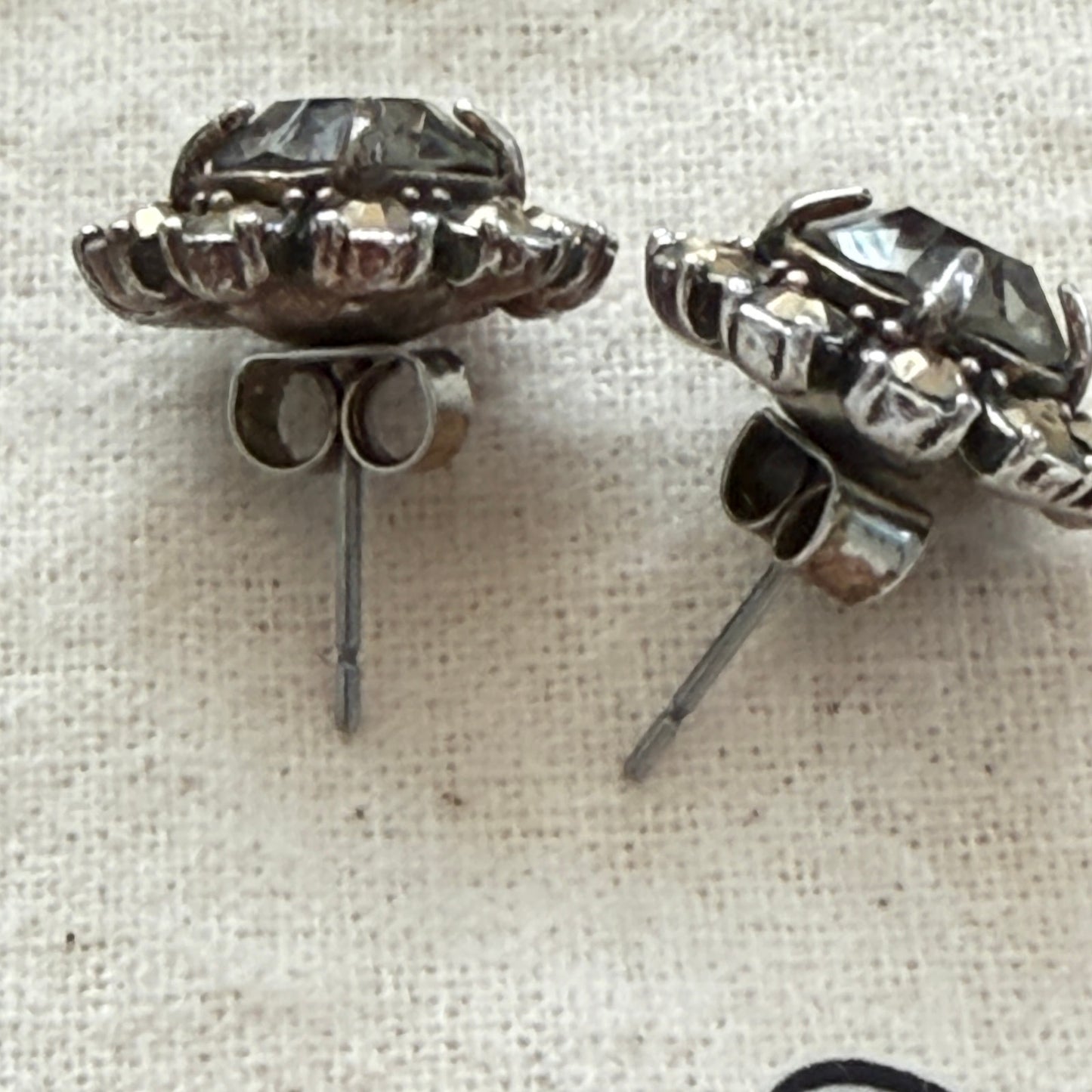 J Crew Silver Tone. Rhinestone, Brown Stone Flower Shaped Post Earrings Estate