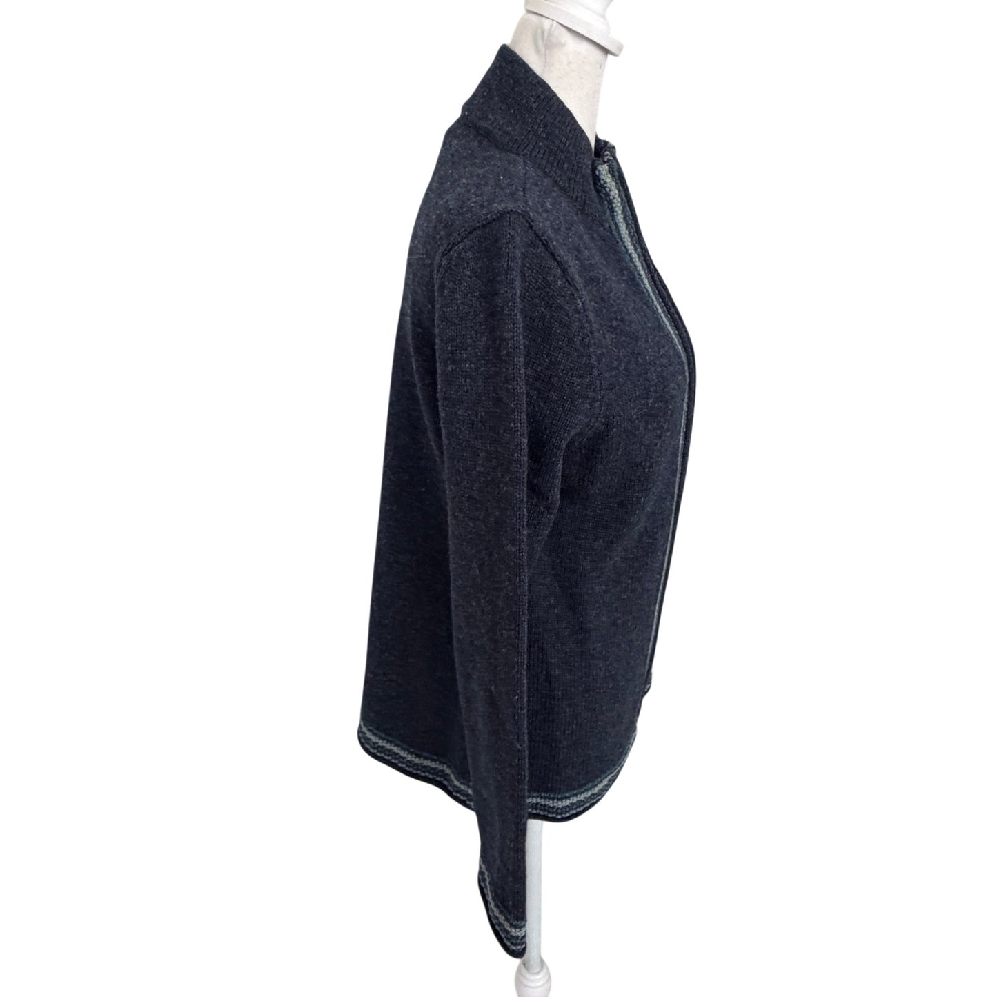 Vintage LL Bean Navy Blue Lambs Wool Full Zip Cardigan Sweater Women Size Medium