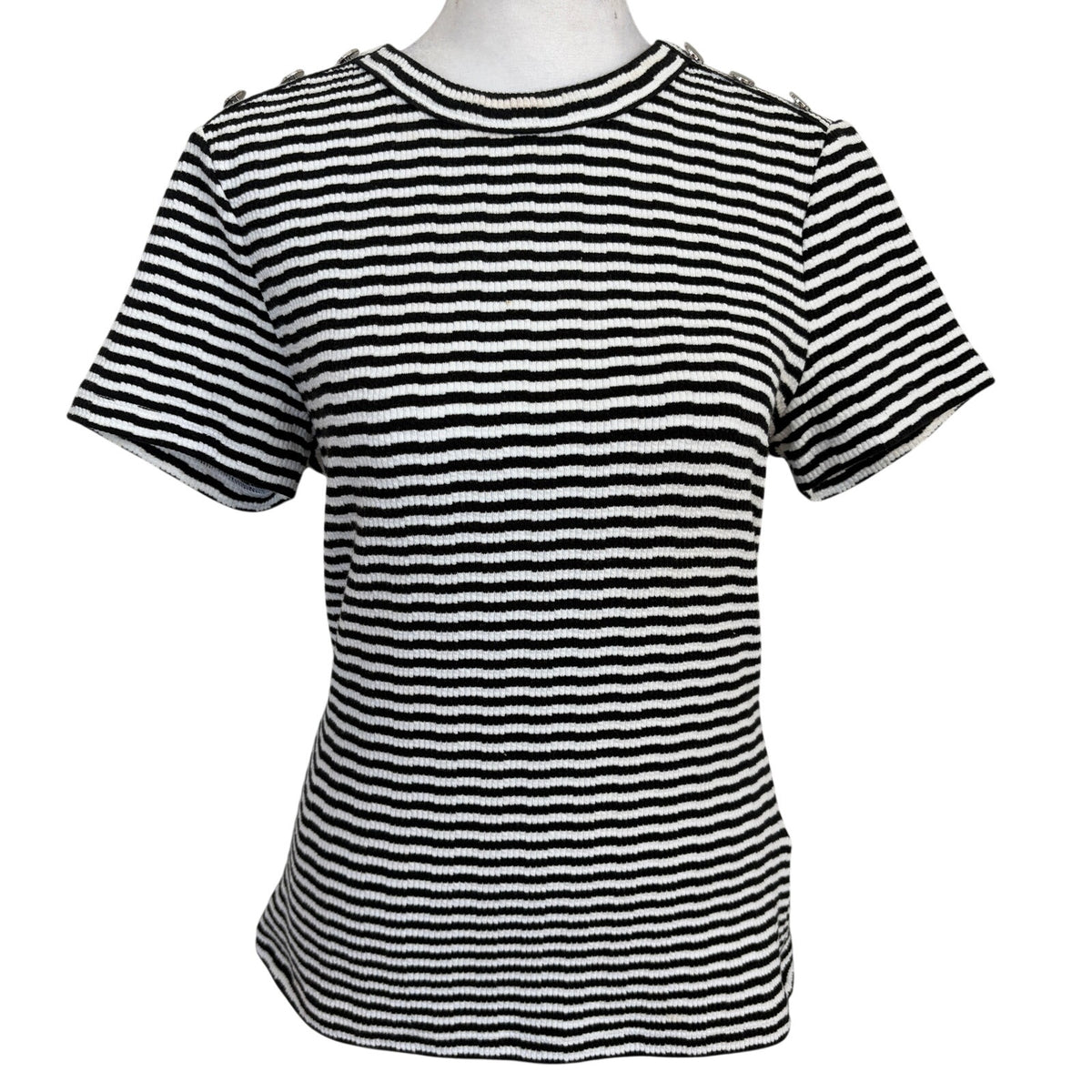 Veronica Beard Draya Black & White Striped Cotton Blend T-shirt Women Size Small