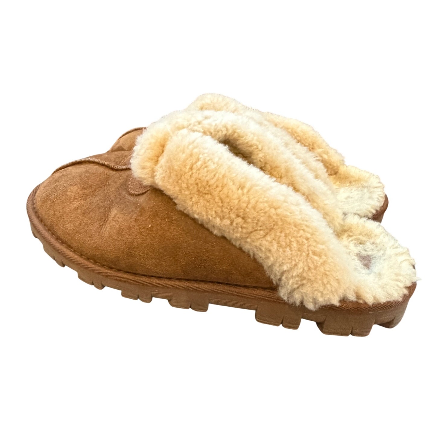 UGG Australia Brown Shearling Sheepskin Cozy Slip On Shoes Slipper Womens Size 10