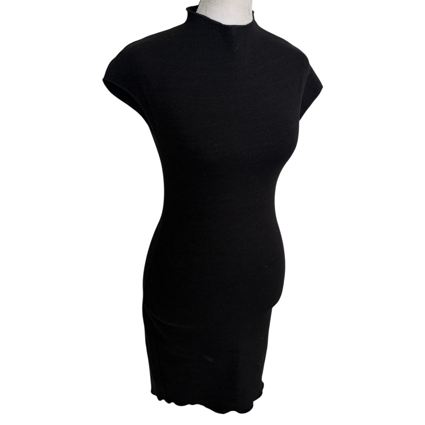 Zara Black Short Sleeve Mock Neck Knit Bodycon Dress Womens Size Small
