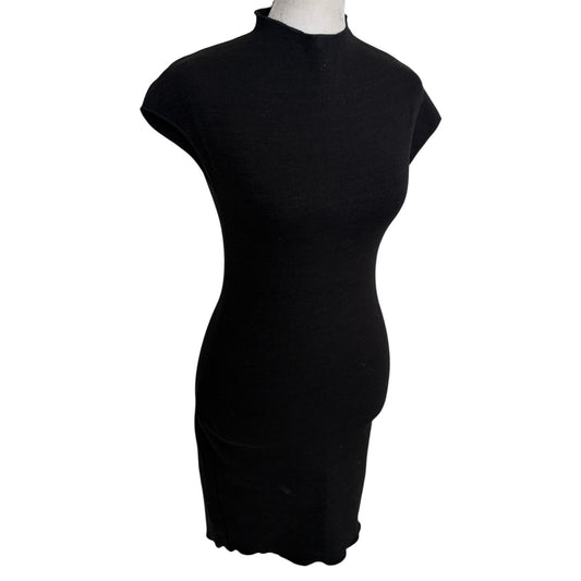 Zara Black Short Sleeve Mock Neck Knit Bodycon Dress Womens Size Small