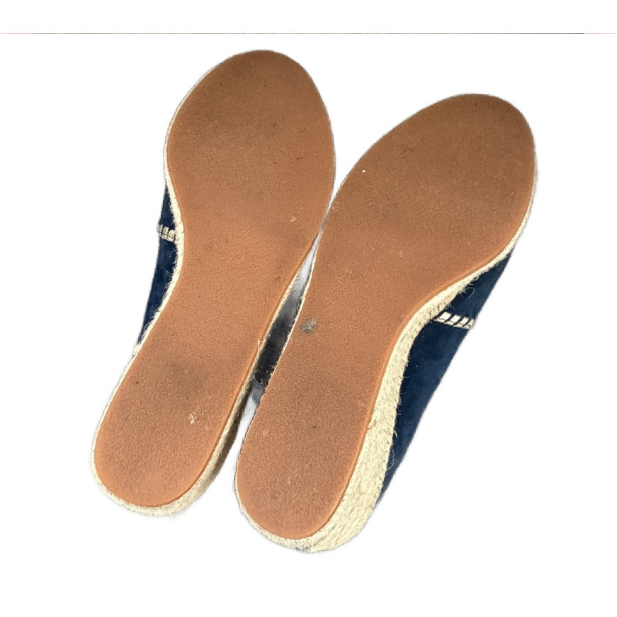 Jack Rogers Naby Blue Suede Gold Trim Open toe Wedge Espadrille Womens Size 7