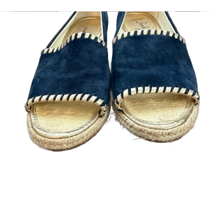 Jack Rogers Naby Blue Suede Gold Trim Open toe Wedge Espadrille Womens Size 7