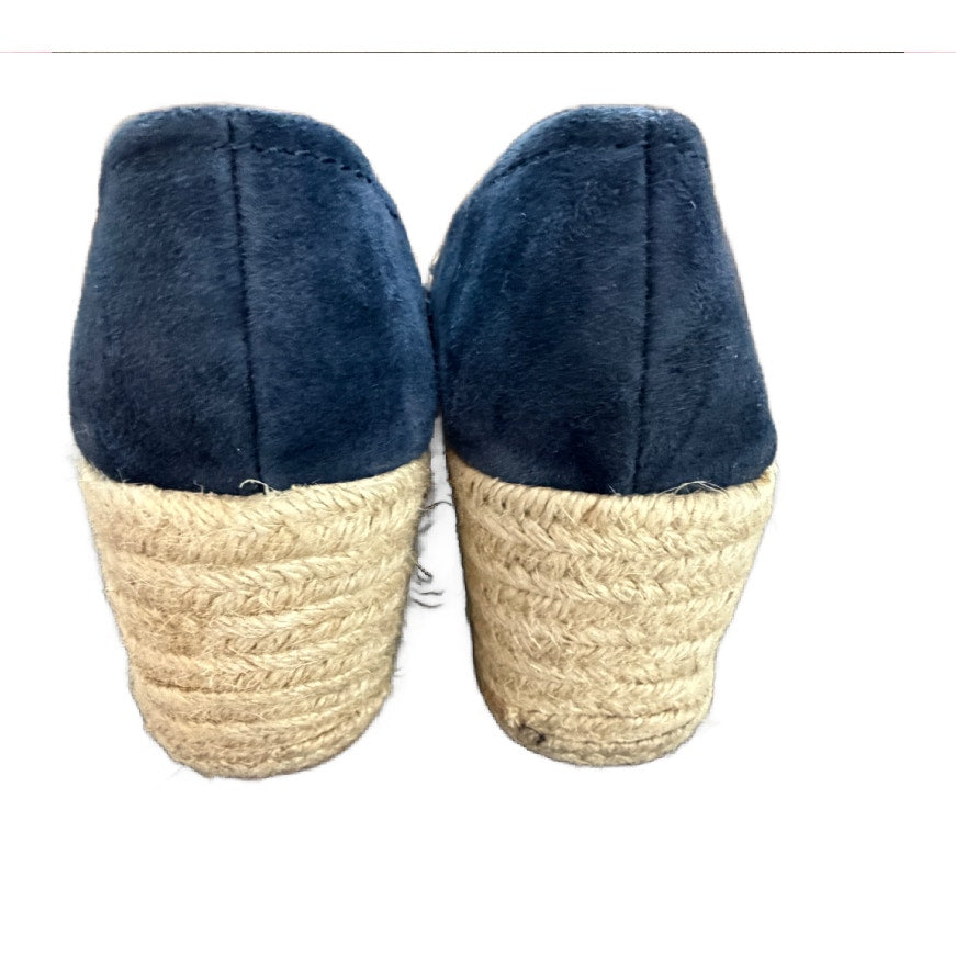 Jack Rogers Naby Blue Suede Gold Trim Open toe Wedge Espadrille Womens Size 7