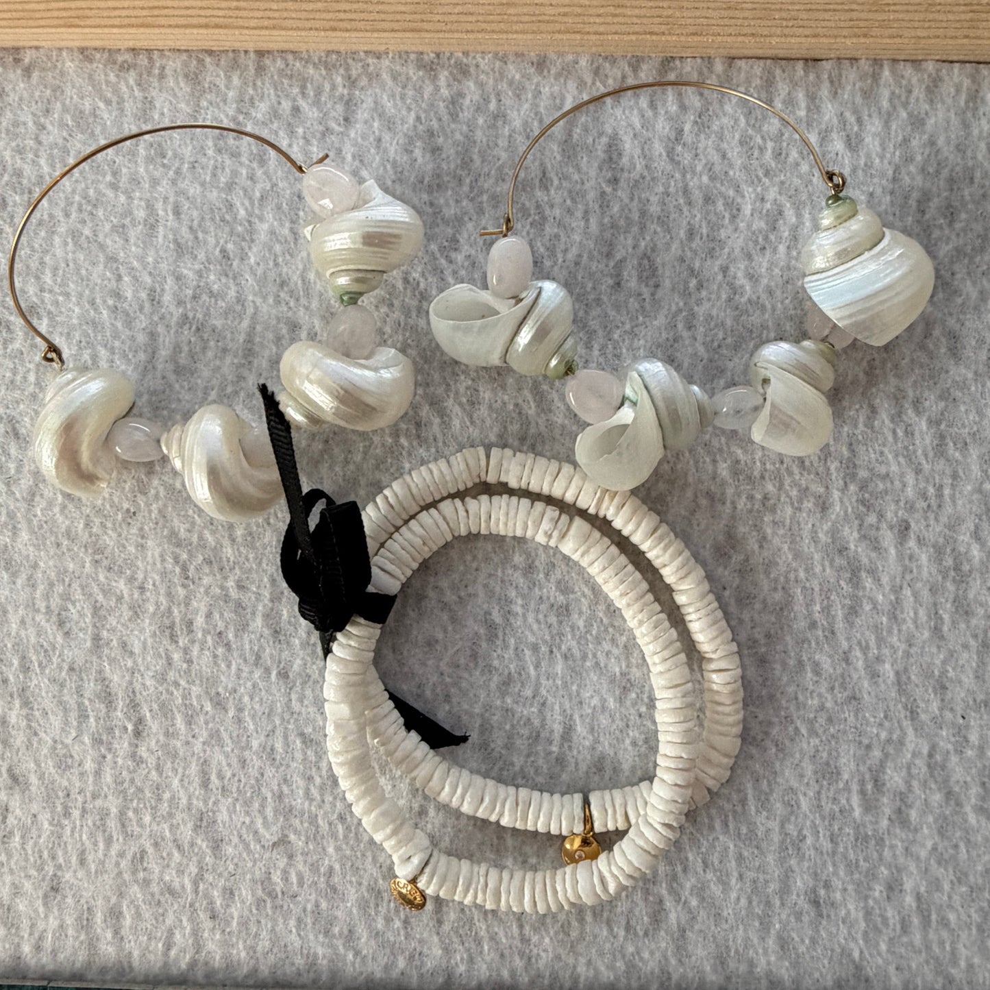 J. Crew LOT 2 Gold Tone and Seashell Hoop Earrings and Double Coral Bracelets