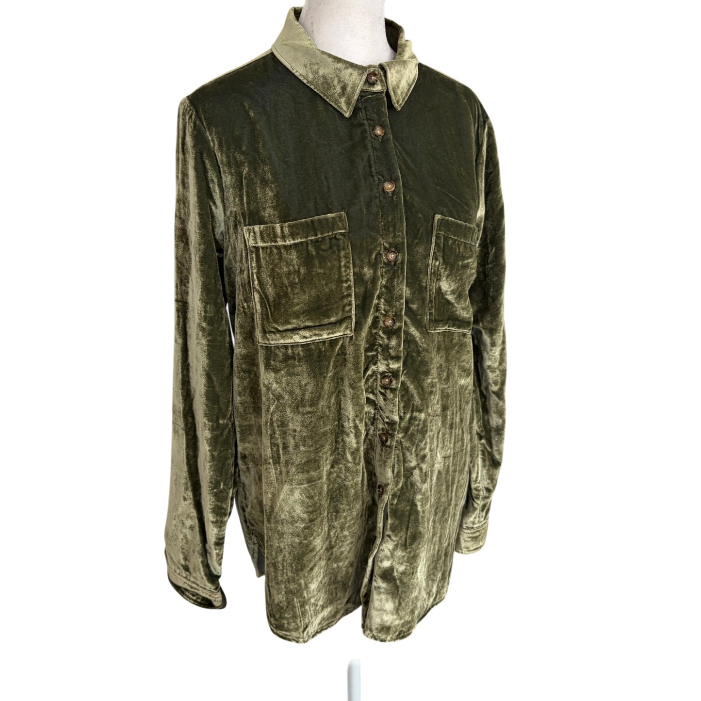 Maeve Anthropologie Olive Green Velvet Button Down Top Womens Size 6 NEW