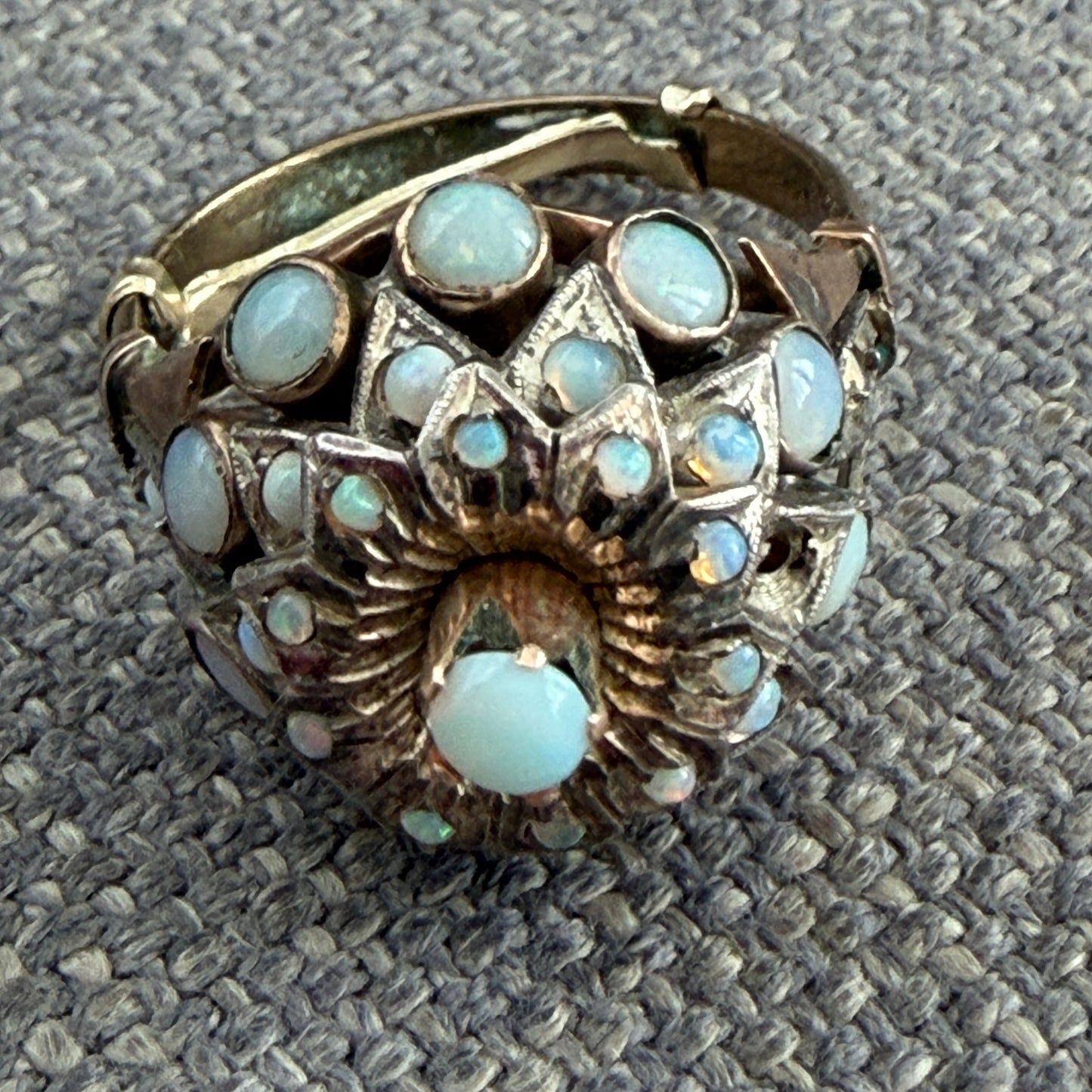 Antique Thai Princess Harem Opal Cluster Ring 14K Gold (2 Missing Stones)