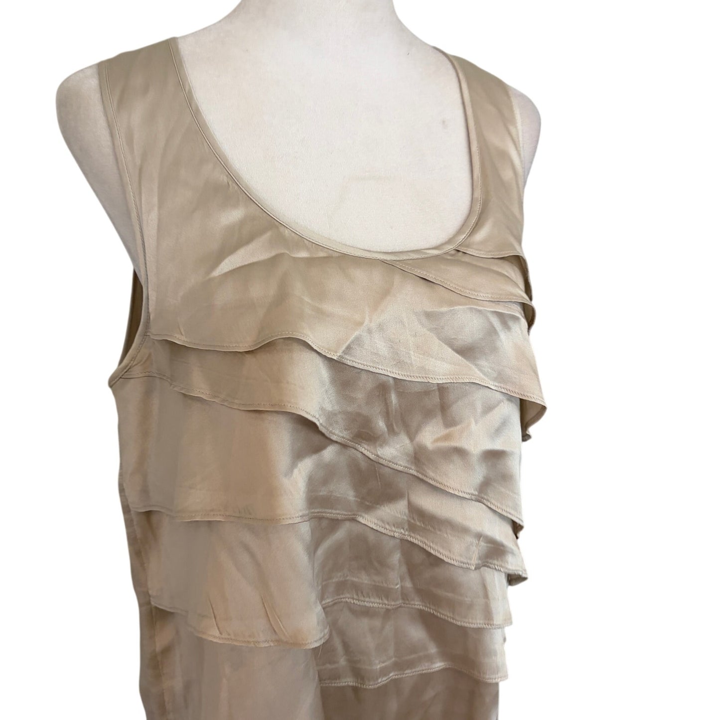 Theory Champagne Classic Ruffled Silk Tank Top Womens Size Medium