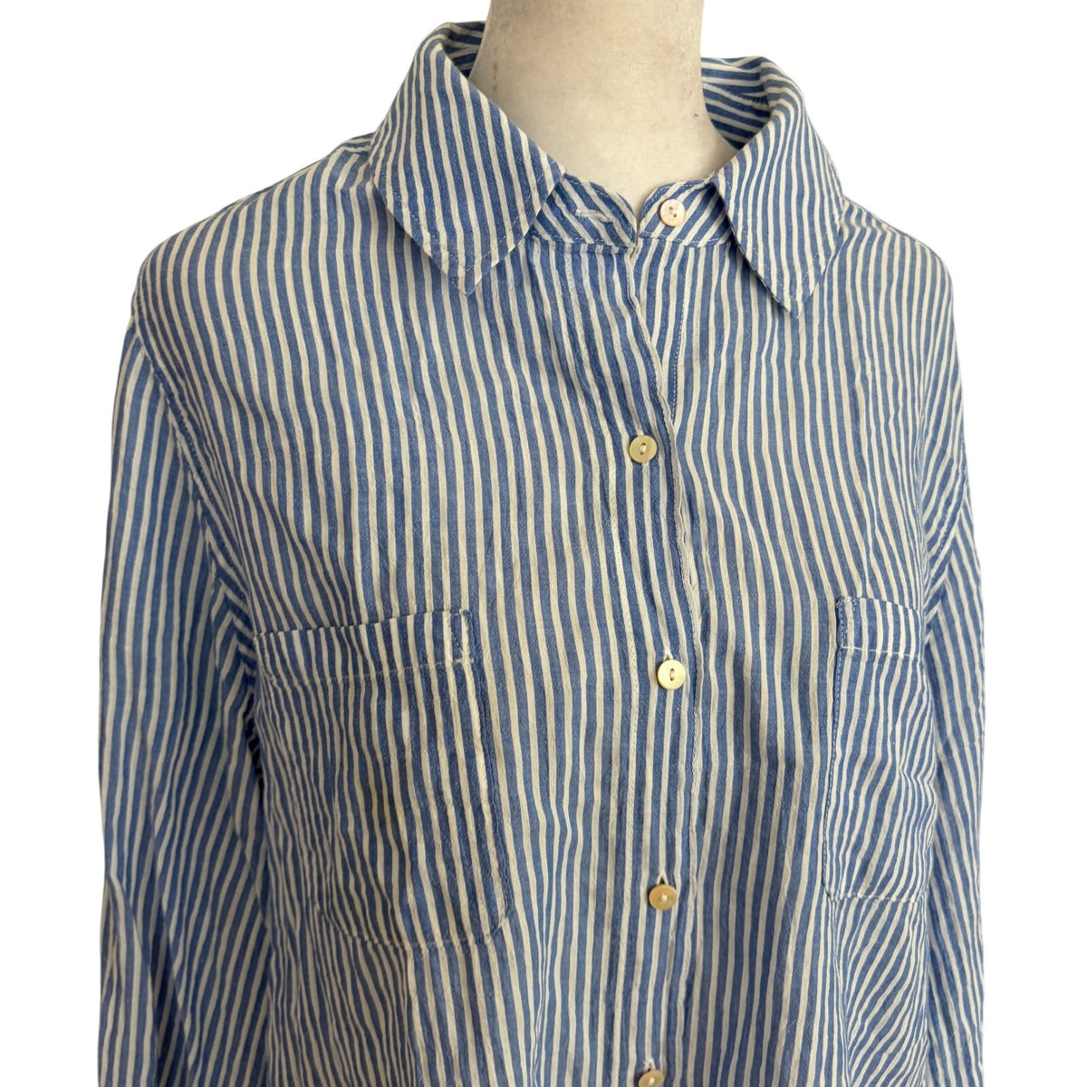 Lilly Pulitzer Blue and White Striped Button Down Shirt Womens Size Medium