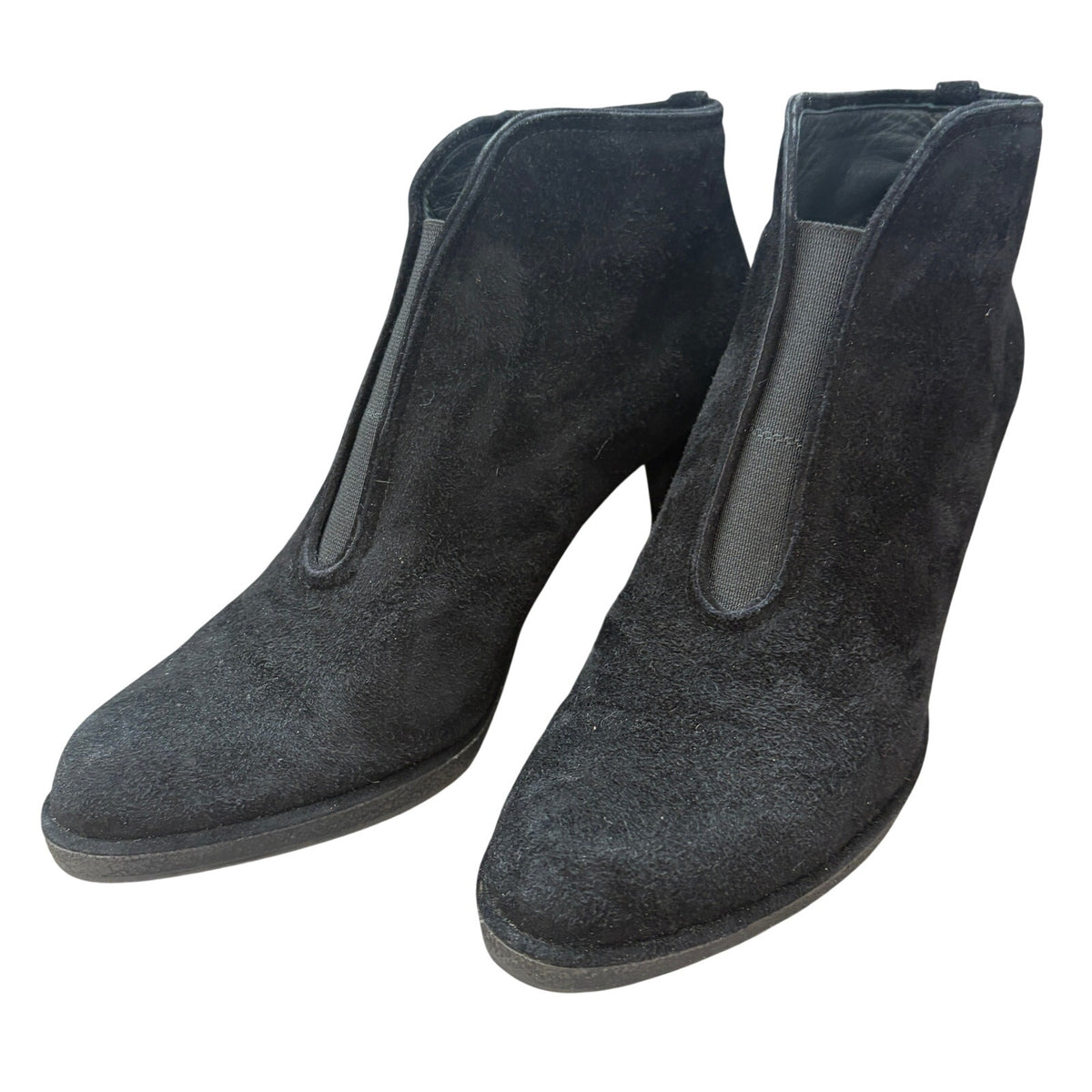 Stuart Weitzman Black Suede Bootie Heeled Slip-On Ankle Boots Womens Size 8.5