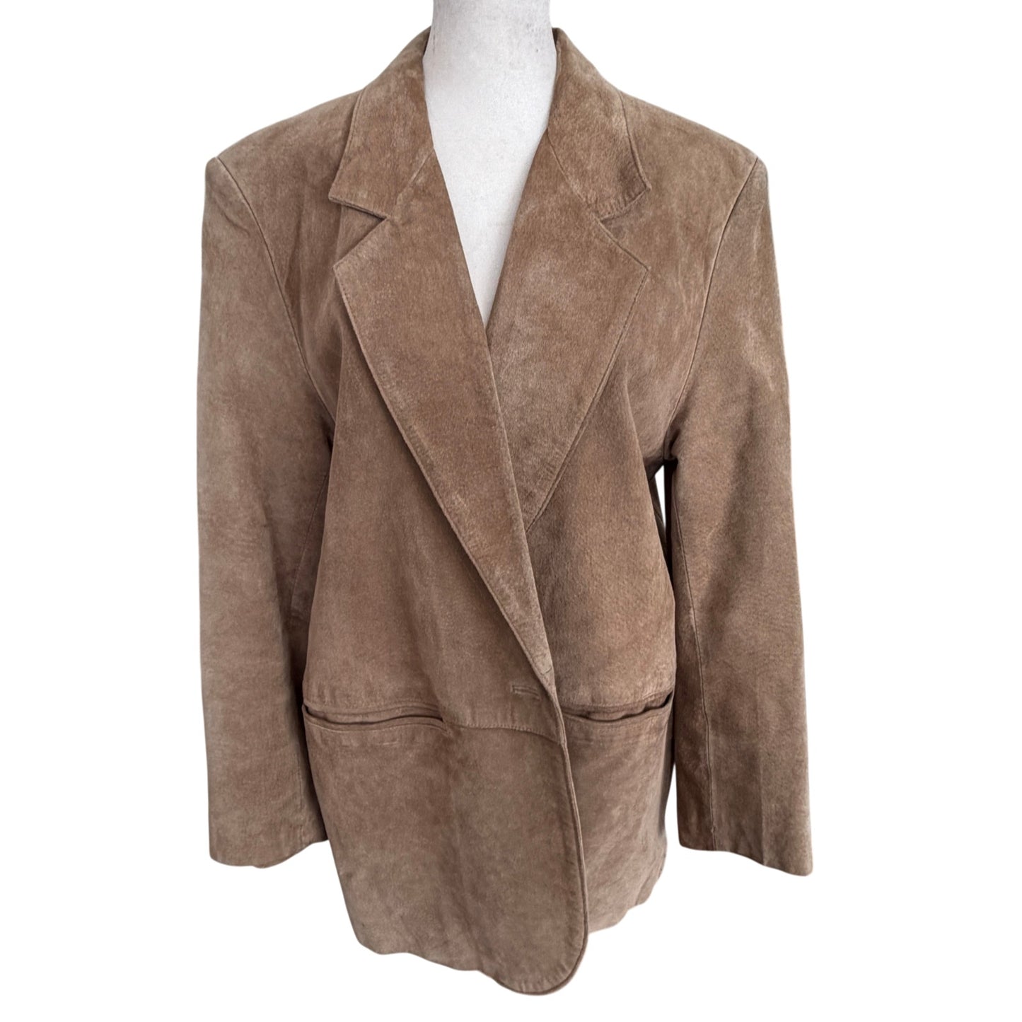 LL Bean Vintage Leather Jacket Tan Suede Button Up Blazer Womens Size 12 Petite