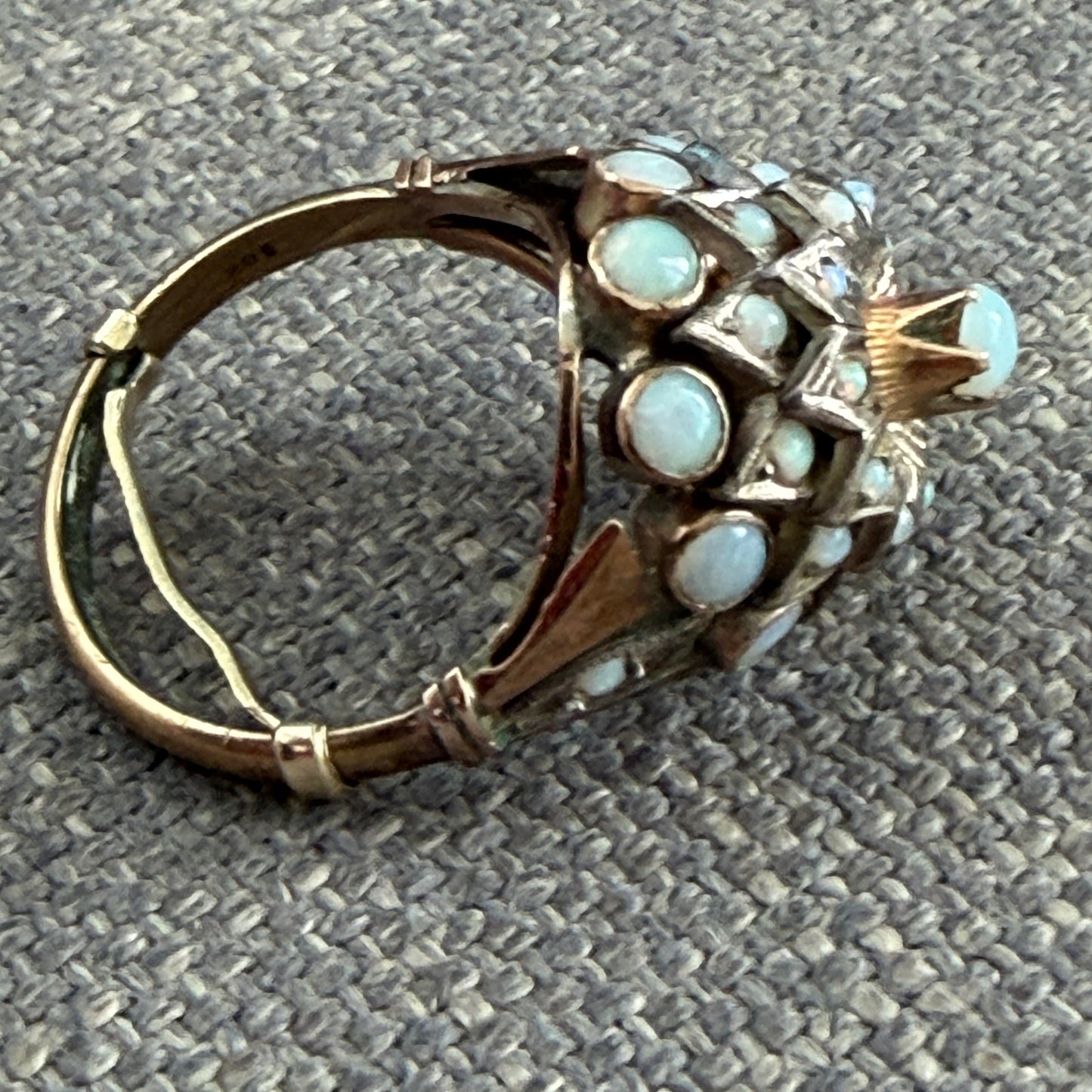 Antique Thai Princess Harem Opal Cluster Ring 14K Gold (2 Missing Stones)