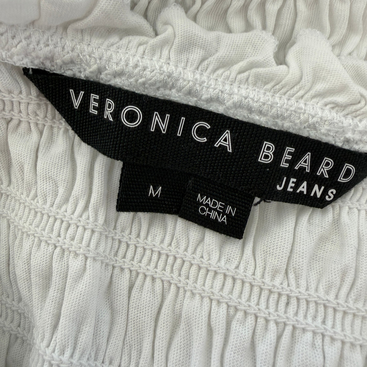 Veronica Beard White Ruched and Ruffled T-Shirt Top Womens Size Medium