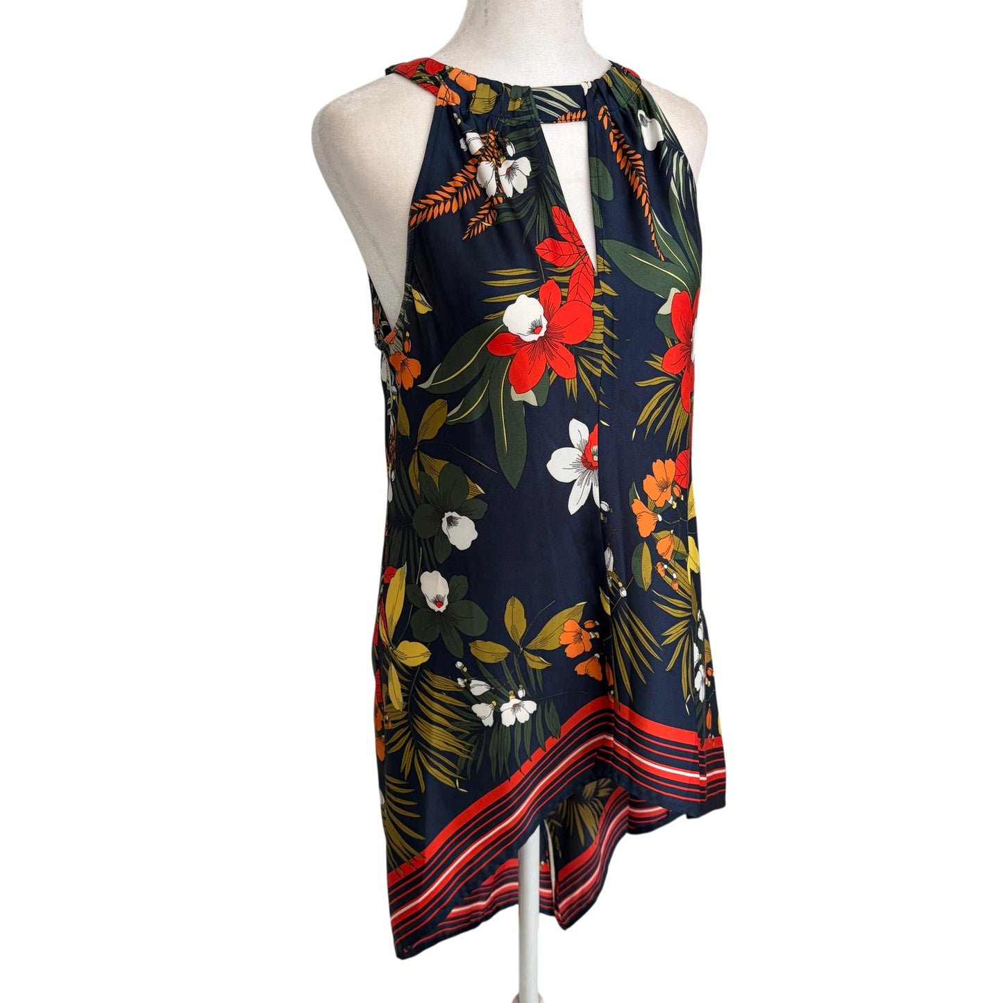 Dora Landa Blue and Red Floral Halter High Low Top Womens Size Small