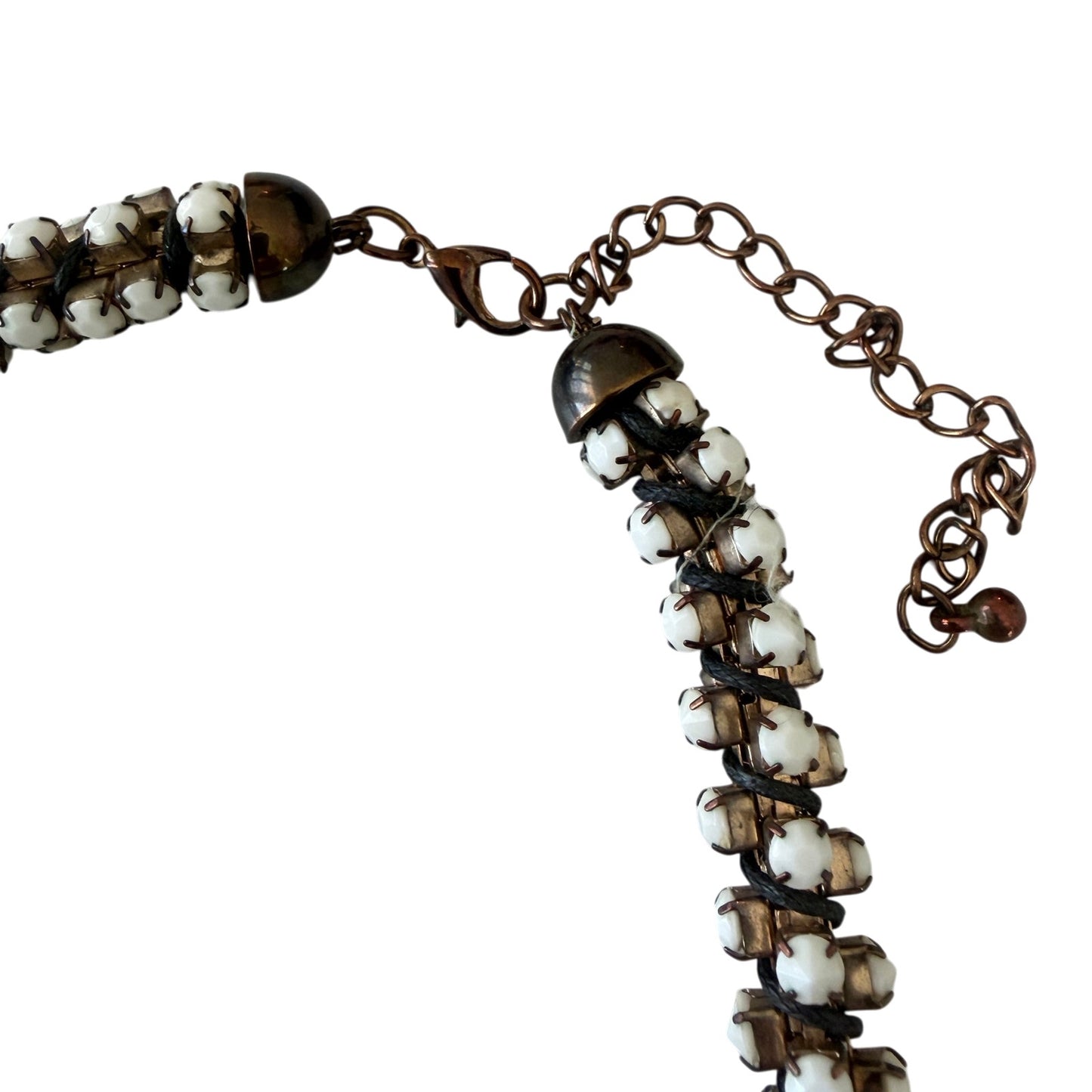Anthropologie Vintage Bronze Tone and White Bead Stone 3D Statement Necklace