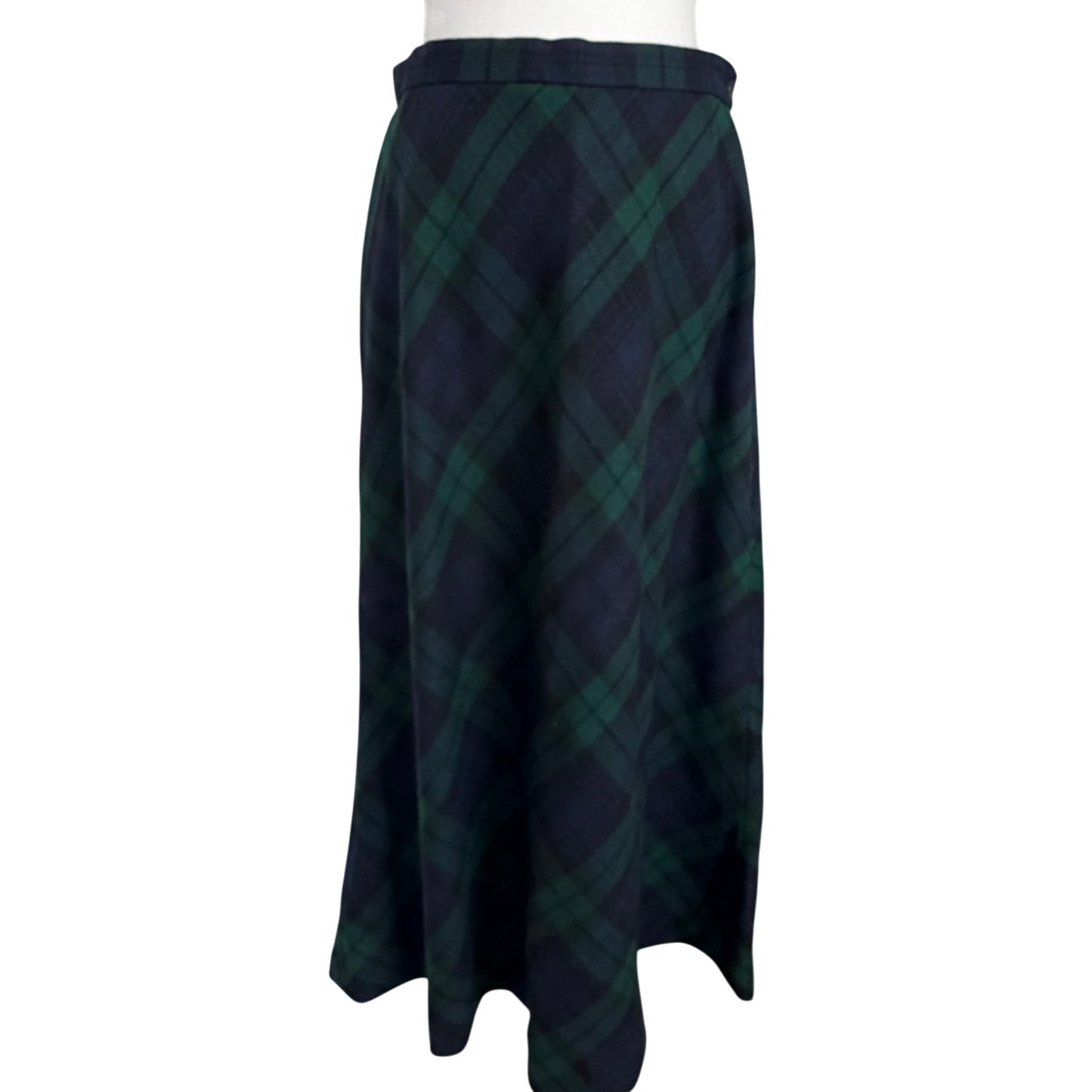 Vintage Ralph Lauren Navy Green Plaid 100% Wool Skirt Womens Size 10 *FLAW*