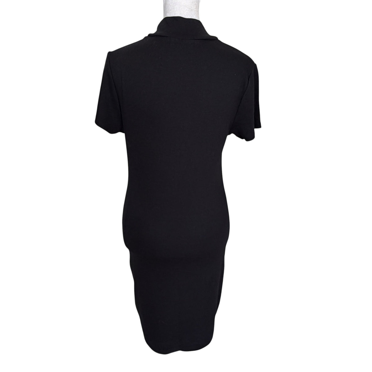 Michael Stars Black Short Sleeve Mock Neck Ribbed Mini Dress Womens Size Medium