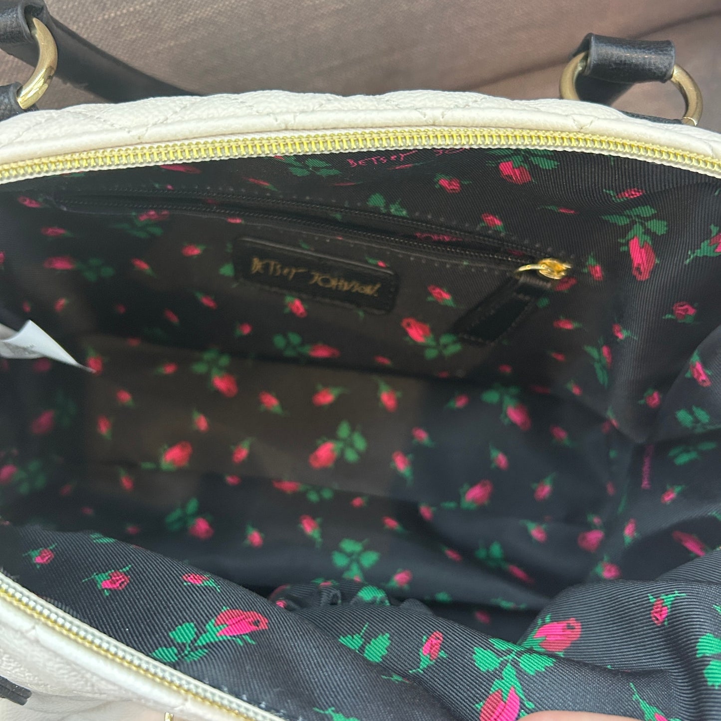 Betsey Johnson Black, White and Pink Quilted Top Handle Shoulder Bag