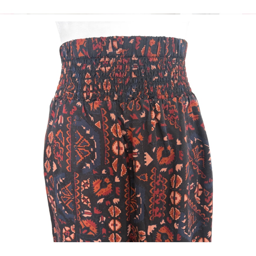 Anthropologie Silky Jogger Black Brown Motif Pants Womens Size Large NEW