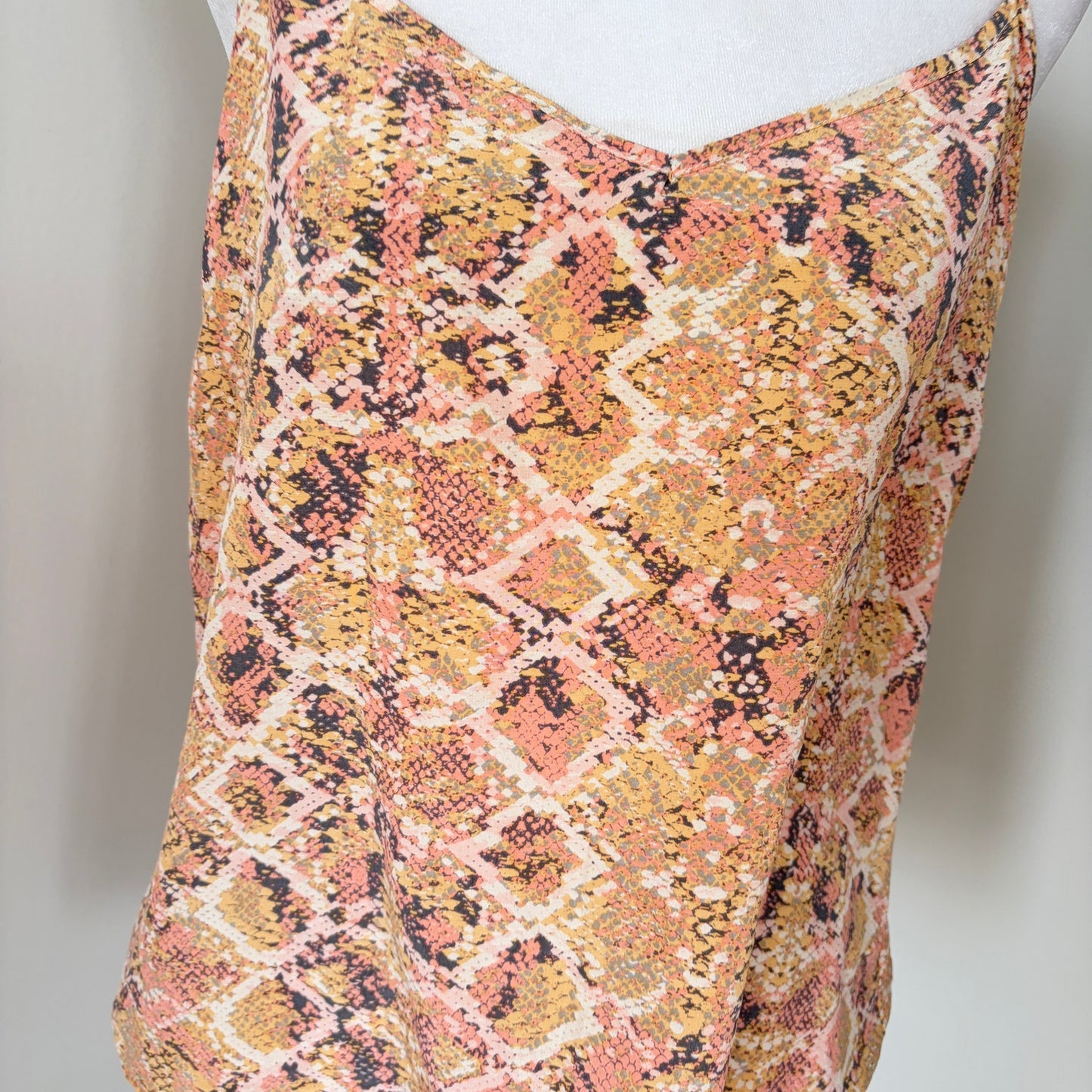 E by Eloise Peach, Gray, Gold Snakeskin 100% Silk Cami Top Women Size Small