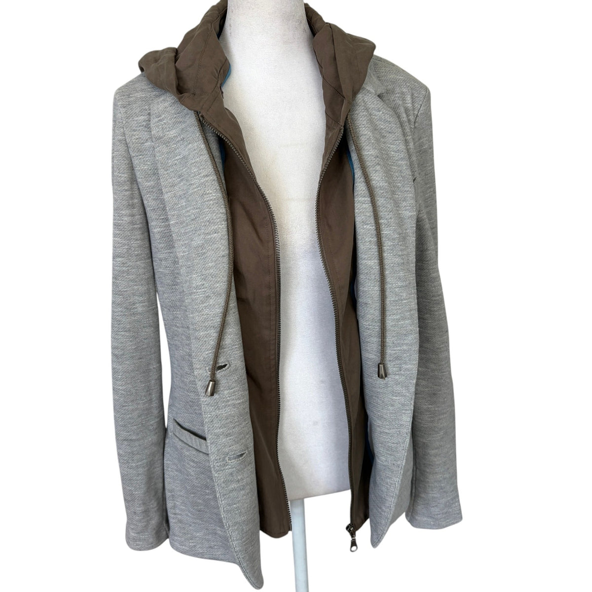 Elevenses Anthropologie Gray Hooded Dickie Blazer Jacket Womens Size Small