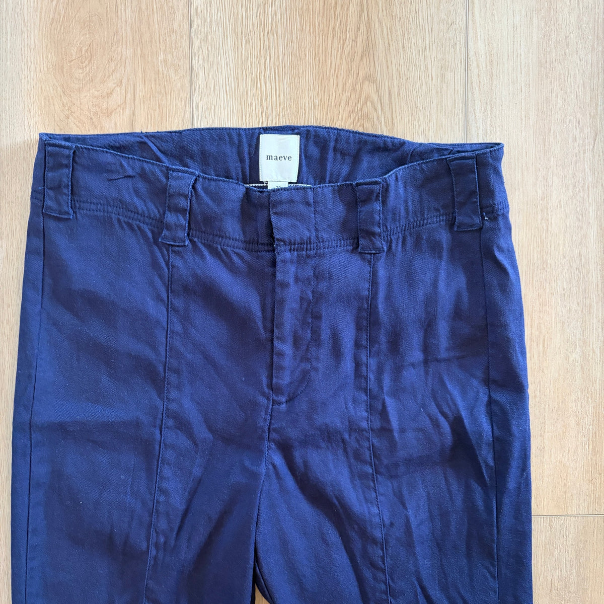 Maeve Navy Blue Linen Blend Cropped Wide Leg Pant Womens Size 29