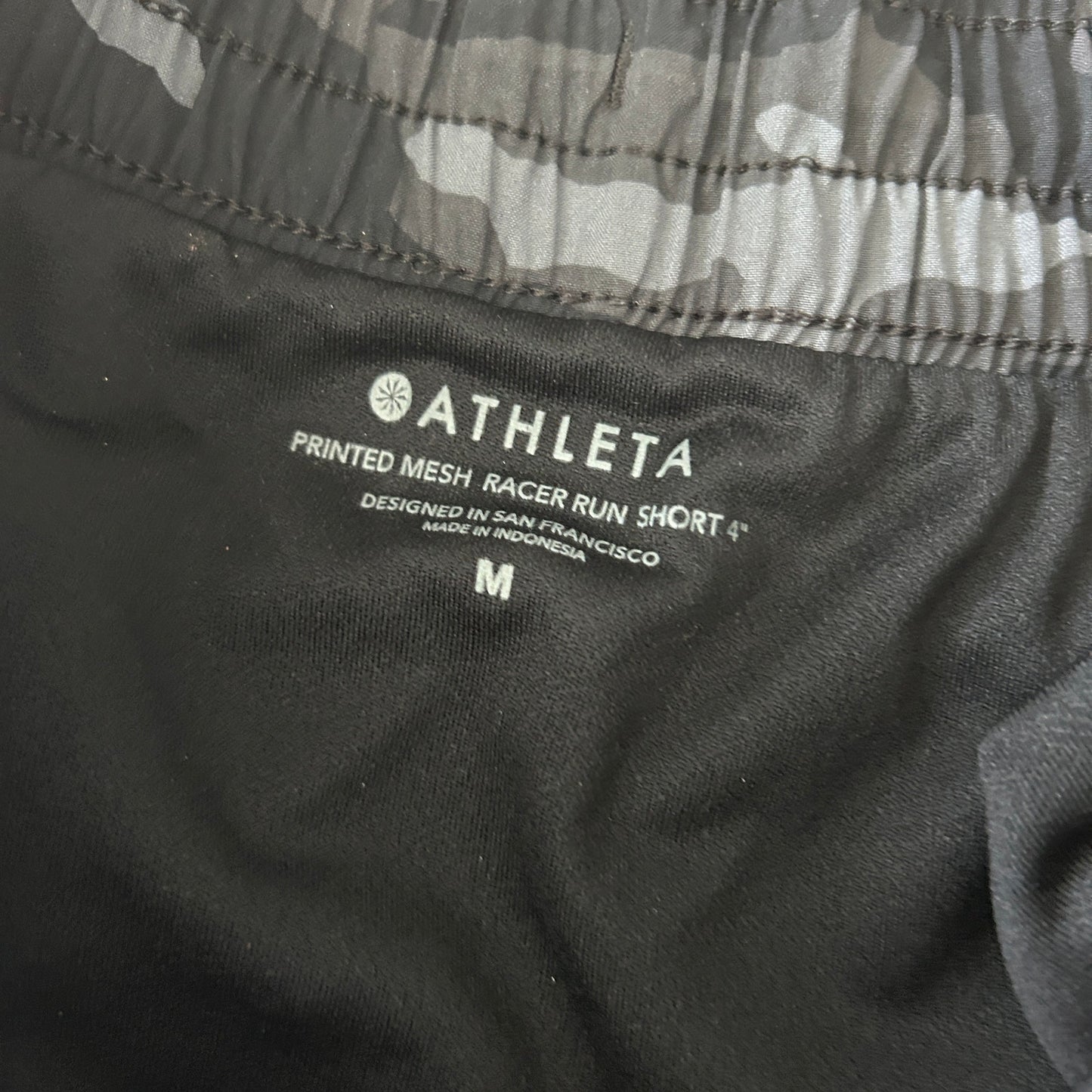Athleta Black Camo Printed Mesh Racer Run Shorts Womens Size Medium
