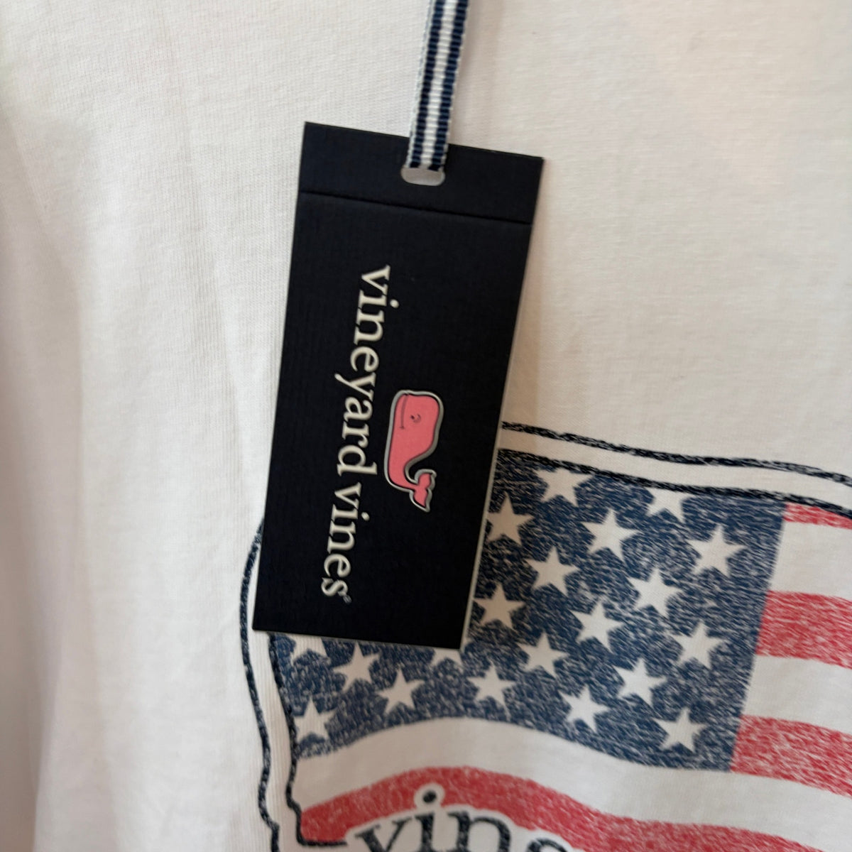 Vineyard Vines Short Sleeve Graphic Pocket Tee American Flag Whale Men Size Large