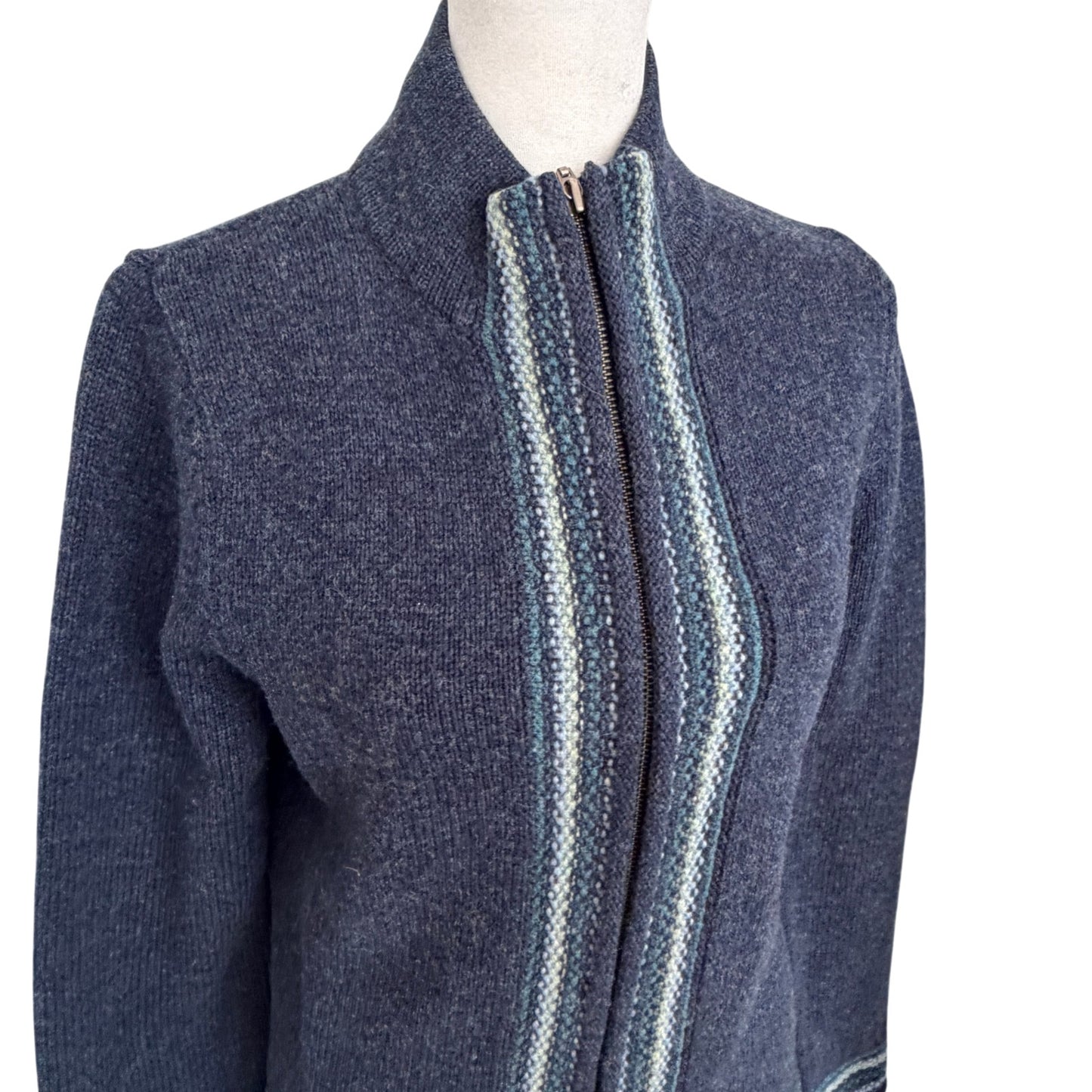 Vintage LL Bean Navy Blue Lambs Wool Full Zip Cardigan Sweater Women Size Medium