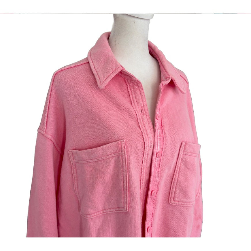 Aerie LumberJane Pink Oversize Button Down Top Shacket Womens Size Small