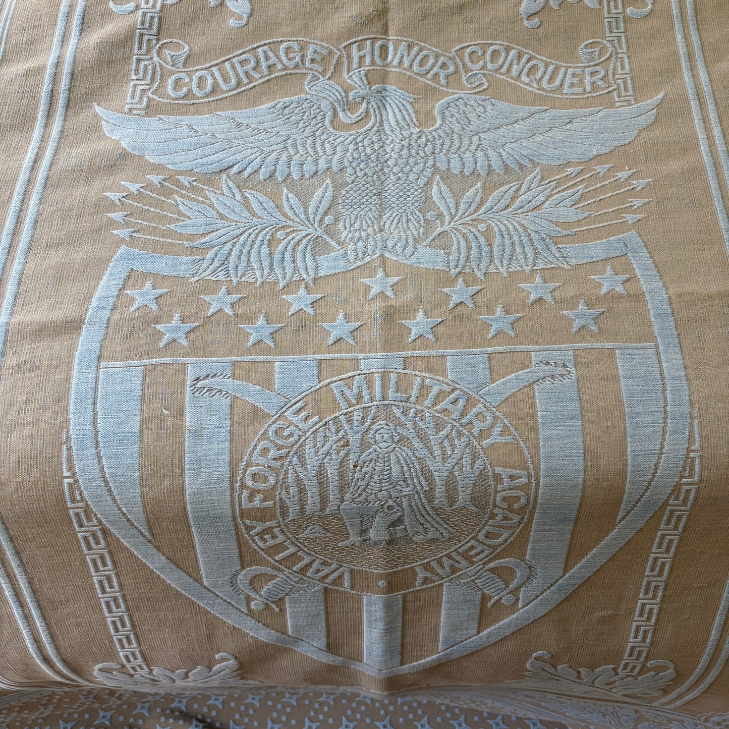 Monument Mills Valley Forge Military Academy Vintage Blue/Tan Coverlet 61" x 88"