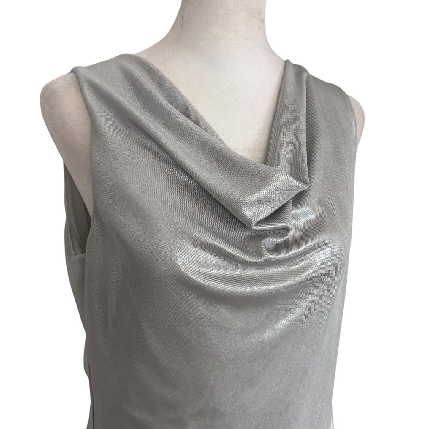 White House Black Market Silver Gray Sleeveless Top Cowl Neck Womens Size Medium