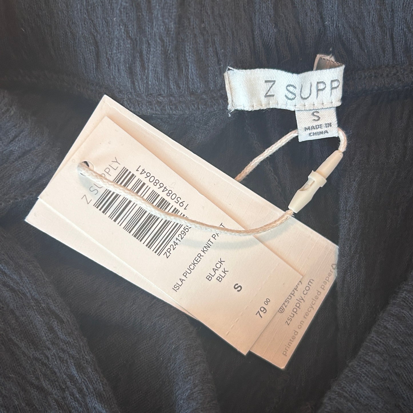 Z Supply NWT Black Isla Pucker Knit Pant Womens Size Small NEW