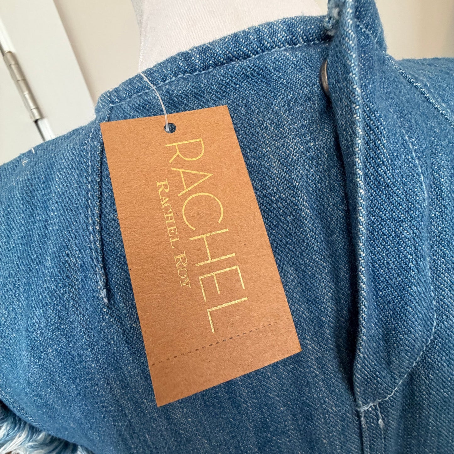 Rachel Roy NWT Denim Sleeveless Top Frayed Edges Womens Size Small NEW