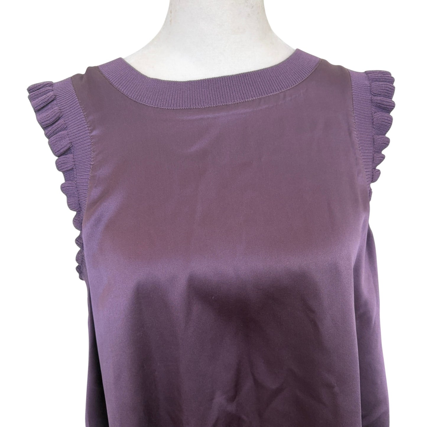Cinq a Sept 5a7 Purple Silky Sleeveless Ruffled Top Blouse Womens Size Small